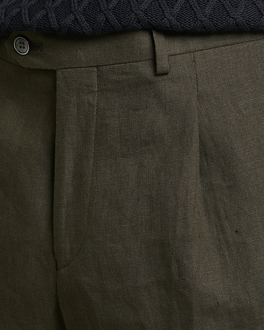 Herre | Bukser | Oscar Jacobson | Delon Linen Trousers Dark Green