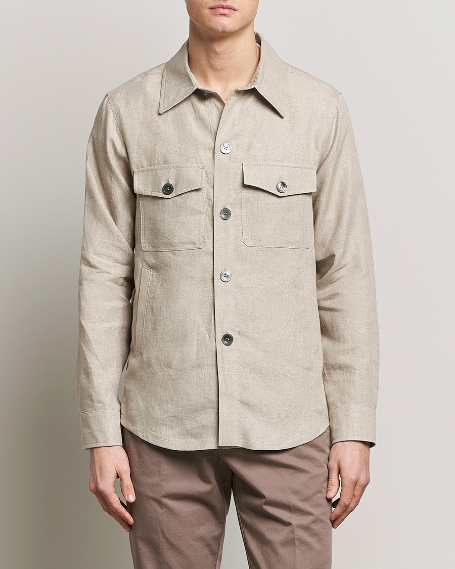 Men |  | Oscar Jacobson | Maverick Linen Shirt Jacket Beige