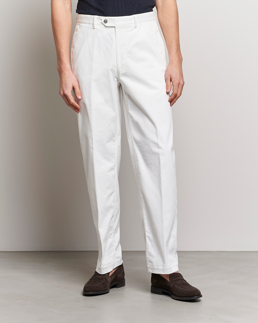 Herre | Bukser | Oscar Jacobson | Tanker Pleat Cotton Trousers Off White