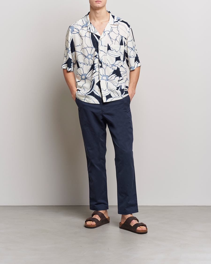 Herre | Skjorter | Oscar Jacobson | Cuban Short Sleeve Flower Print Shirt White