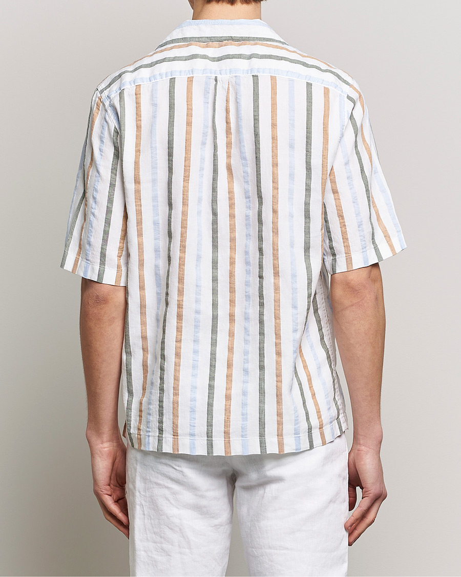 Herre | Skjorter | Oscar Jacobson | Cuban Short Sleeve Multi Stripe Shirt White