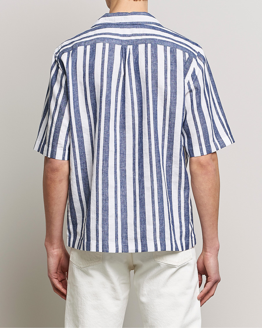 Herre | Skjorter | Oscar Jacobson | Cuban Short Sleeve Riviera Stripe Shirt White