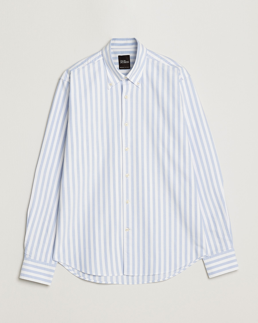 Herre | Skjorter | Oscar Jacobson | Regular Fit Button Down Striped Oxford Shirt Blue