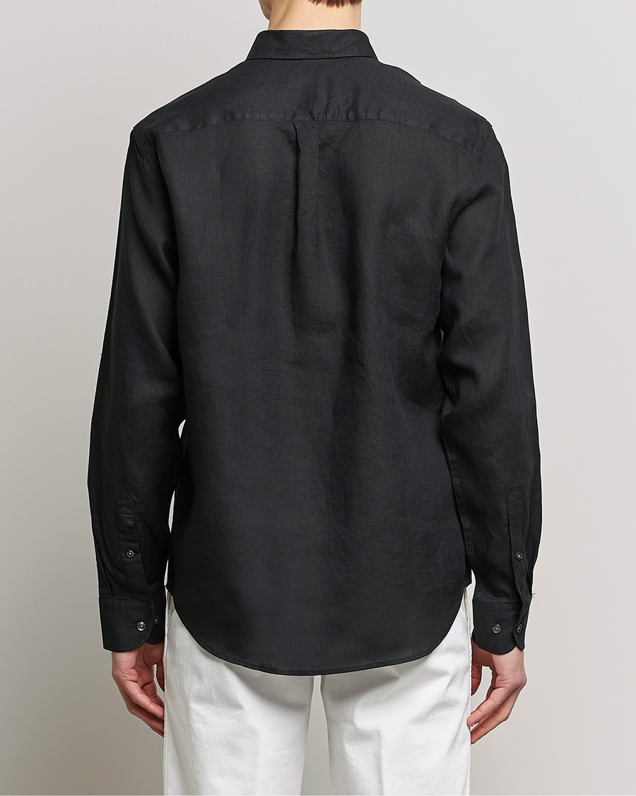 Herre | Skjorter | Oscar Jacobson | Regular Fit Button Down Linen Shirt Black