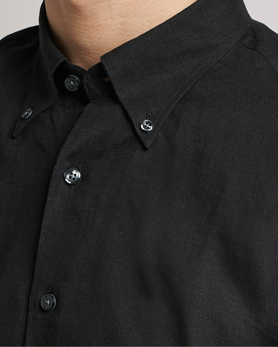 Herre | Skjorter | Oscar Jacobson | Regular Fit Button Down Linen Shirt Black