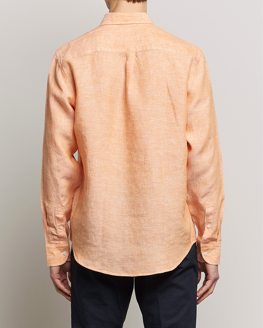 Herre | Skjorter | Oscar Jacobson | Regular Fit Button Down Linen Shirt Orange