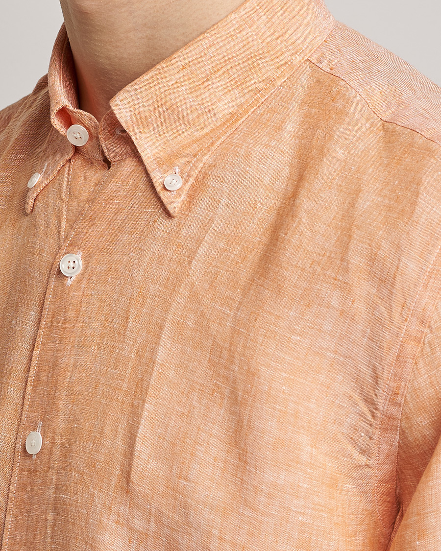 Herre | Skjorter | Oscar Jacobson | Regular Fit Button Down Linen Shirt Orange