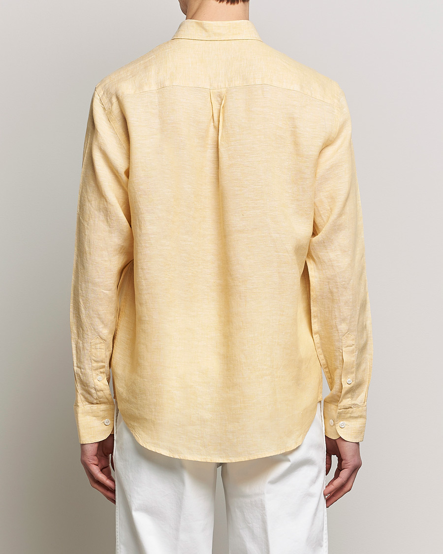 Herre | Skjorter | Oscar Jacobson | Regular Fit Button Down Linen Shirt Yellow