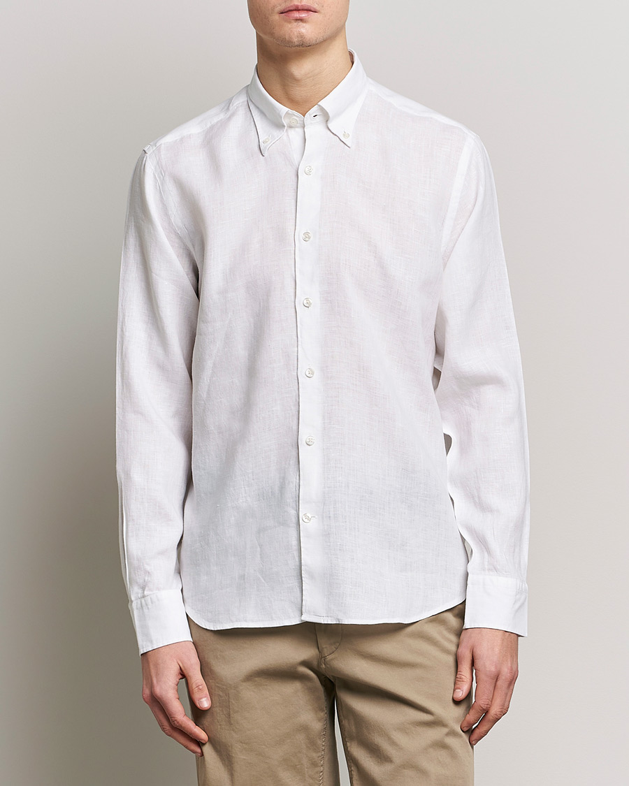 Herre | Skjorter | Oscar Jacobson | Regular Fit Button Down Linen Shirt White