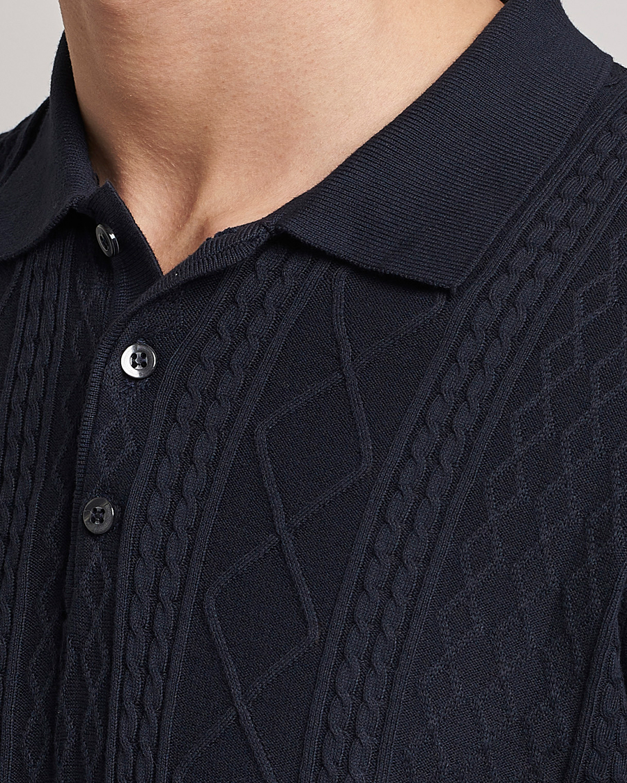 Herre | Polotrøjer | Oscar Jacobson | Bard Short Sleeve Structured Cotton Polo Navy