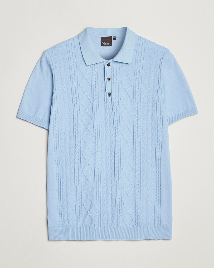 Herre | Polotrøjer | Oscar Jacobson | Bard Short Sleeve Structured Cotton Polo Light Blue