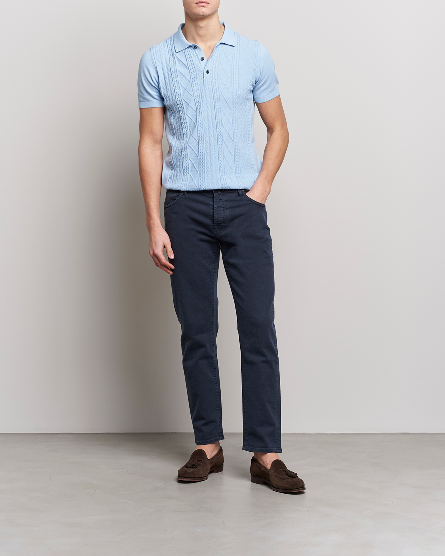 Herre | Polotrøjer | Oscar Jacobson | Bard Short Sleeve Structured Cotton Polo Light Blue