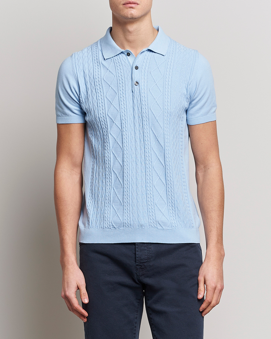 Herre | Polotrøjer | Oscar Jacobson | Bard Short Sleeve Structured Cotton Polo Light Blue