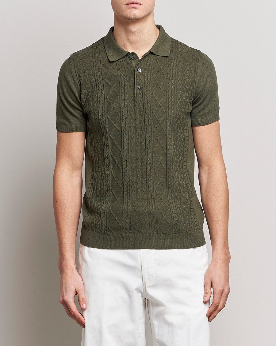 Herre | Polotrøjer | Oscar Jacobson | Bard Short Sleeve Structured Cotton Polo Olive