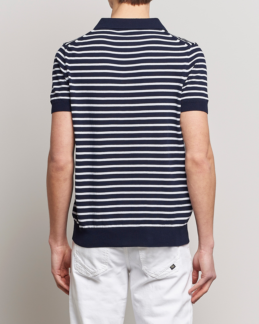 Herre | Polotrøjer | Oscar Jacobson | Devon Short Sleeve Striped Cotton Polo White/Blue