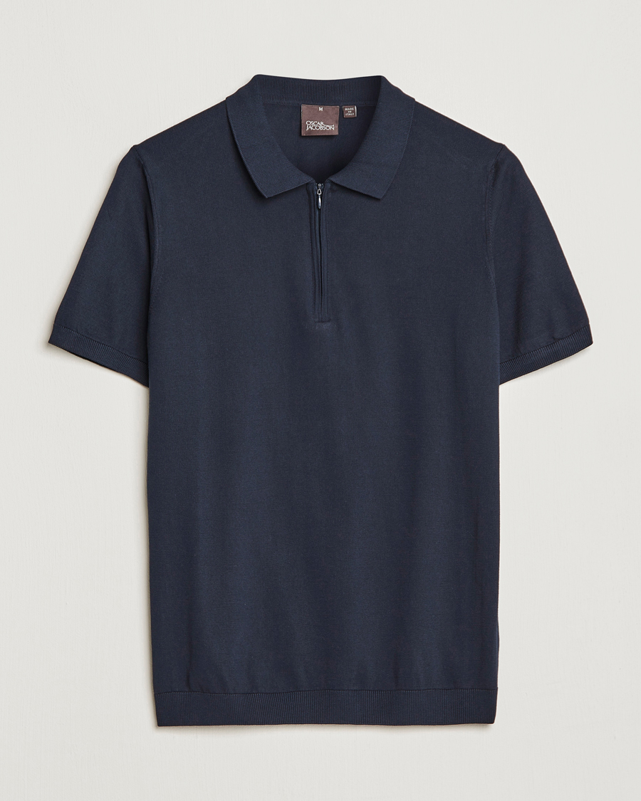Herre | Polotrøjer | Oscar Jacobson | Otto Short Sleeve Zip Polo Navy