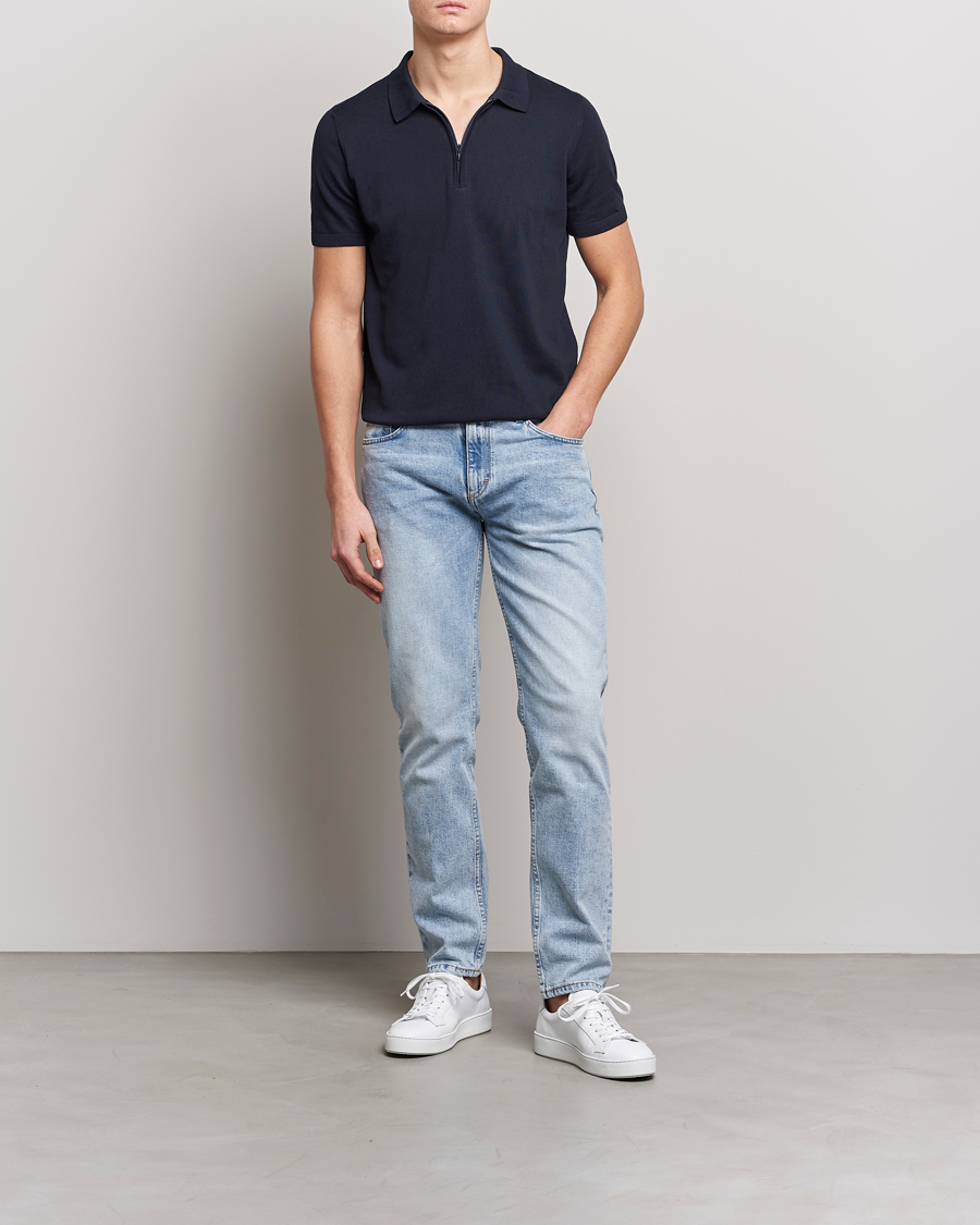 Herre | Polotrøjer | Oscar Jacobson | Otto Short Sleeve Zip Polo Navy