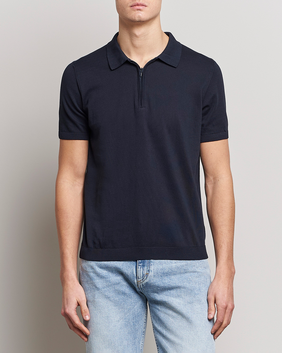 Herre | Kortærmede polotrøjer | Oscar Jacobson | Otto Short Sleeve Zip Polo Navy