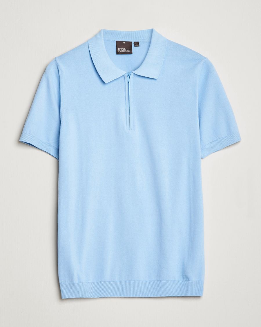 Herre | Polotrøjer | Oscar Jacobson | Otto Short Sleeve Zip Polo Light Blue