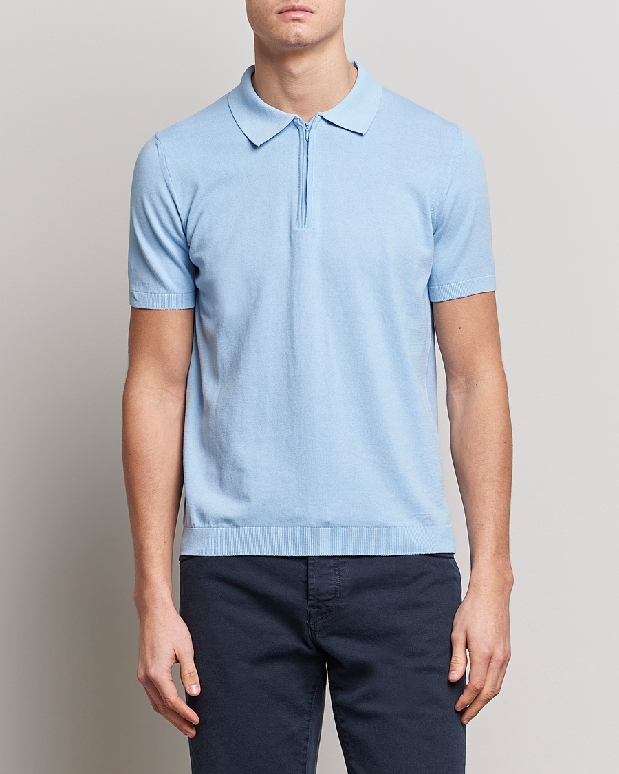Herre | Polotrøjer | Oscar Jacobson | Otto Short Sleeve Zip Polo Light Blue