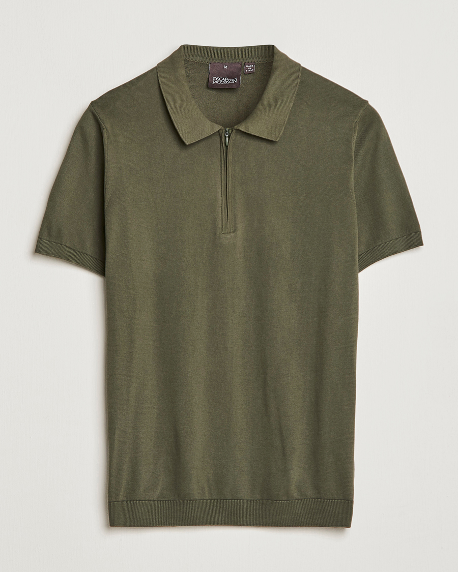 Herre | Polotrøjer | Oscar Jacobson | Otto Short Sleeve Zip Polo Olive