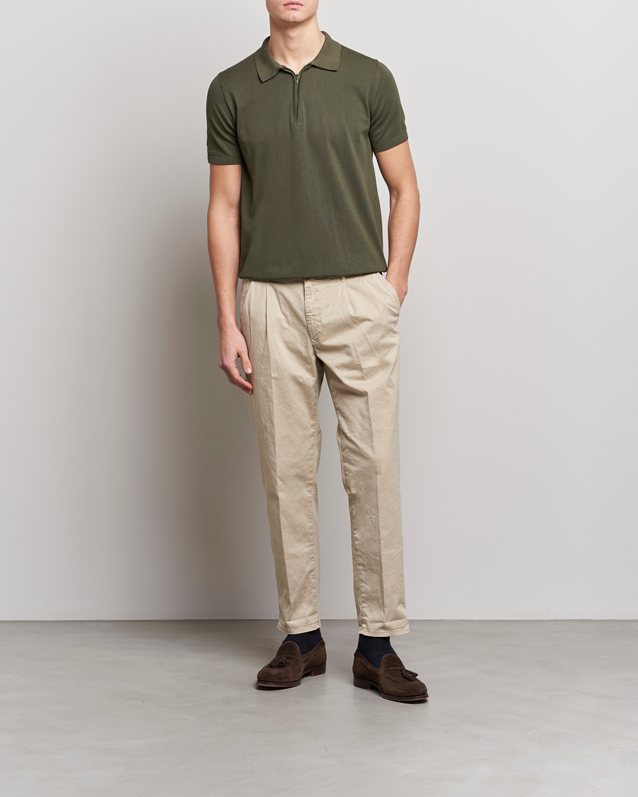 Herre | Polotrøjer | Oscar Jacobson | Otto Short Sleeve Zip Polo Olive
