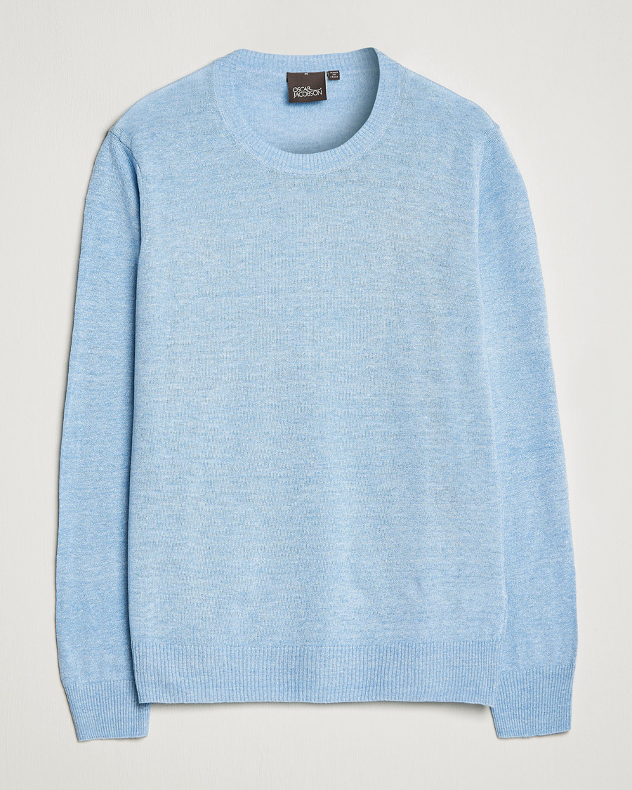 Herre | Trøjer | Oscar Jacobson | Valter Linen/Cotton Crew Neck Light Blue