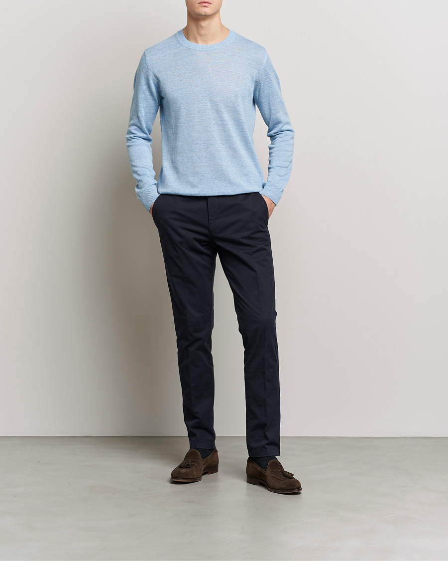 Herre | Trøjer | Oscar Jacobson | Valter Linen/Cotton Crew Neck Light Blue
