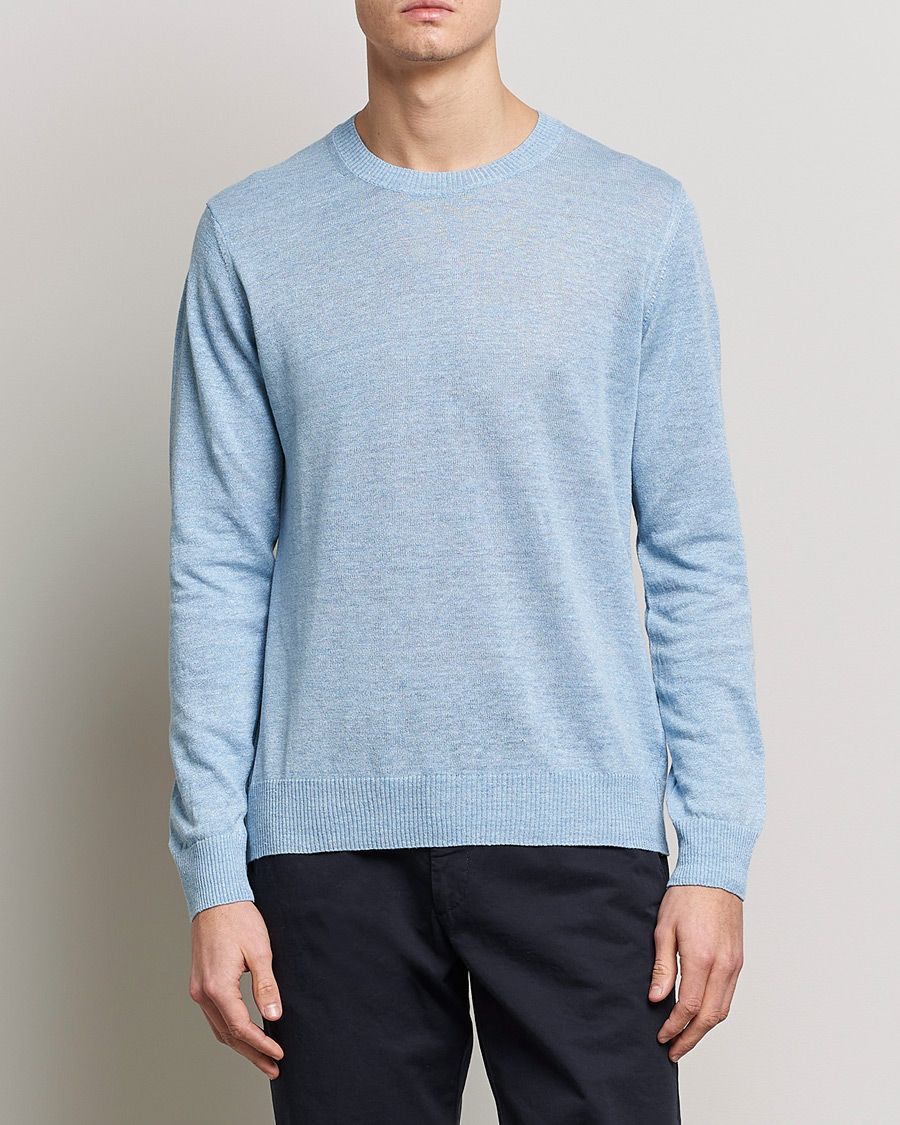 Herre | Trøjer | Oscar Jacobson | Valter Linen/Cotton Crew Neck Light Blue