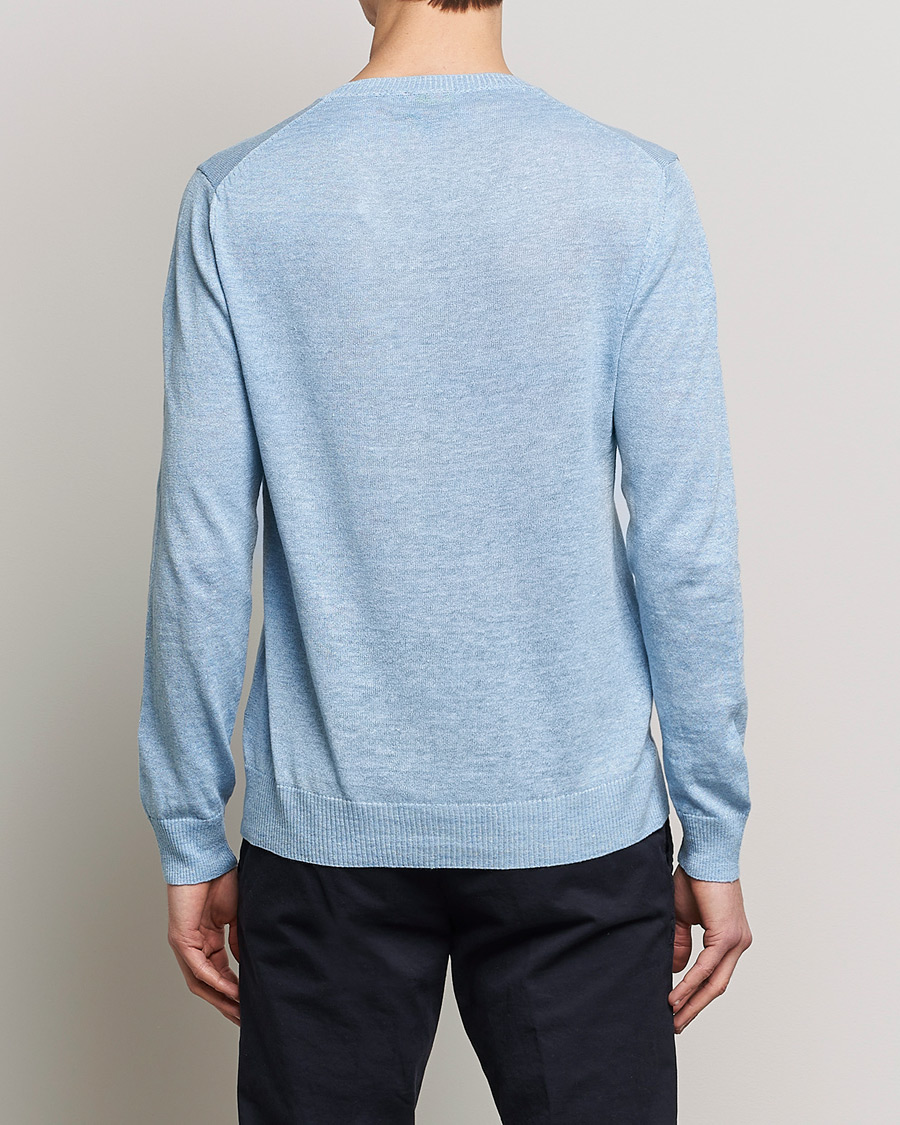 Herre | Trøjer | Oscar Jacobson | Valter Linen/Cotton Crew Neck Light Blue