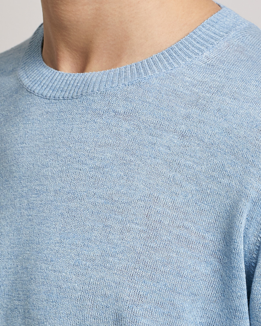 Herre | Trøjer | Oscar Jacobson | Valter Linen/Cotton Crew Neck Light Blue