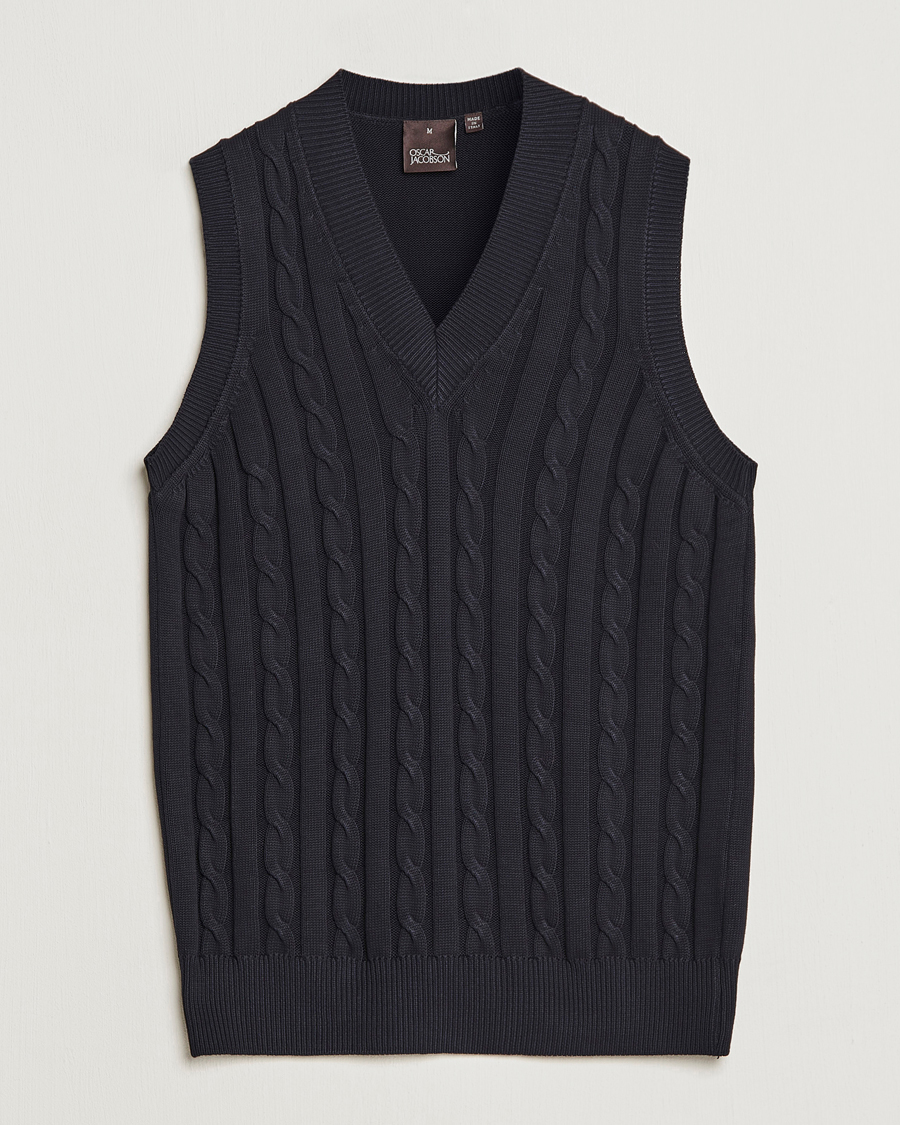 Herre | Trøjer | Oscar Jacobson | Lucas Cable Knitted Vest Navy