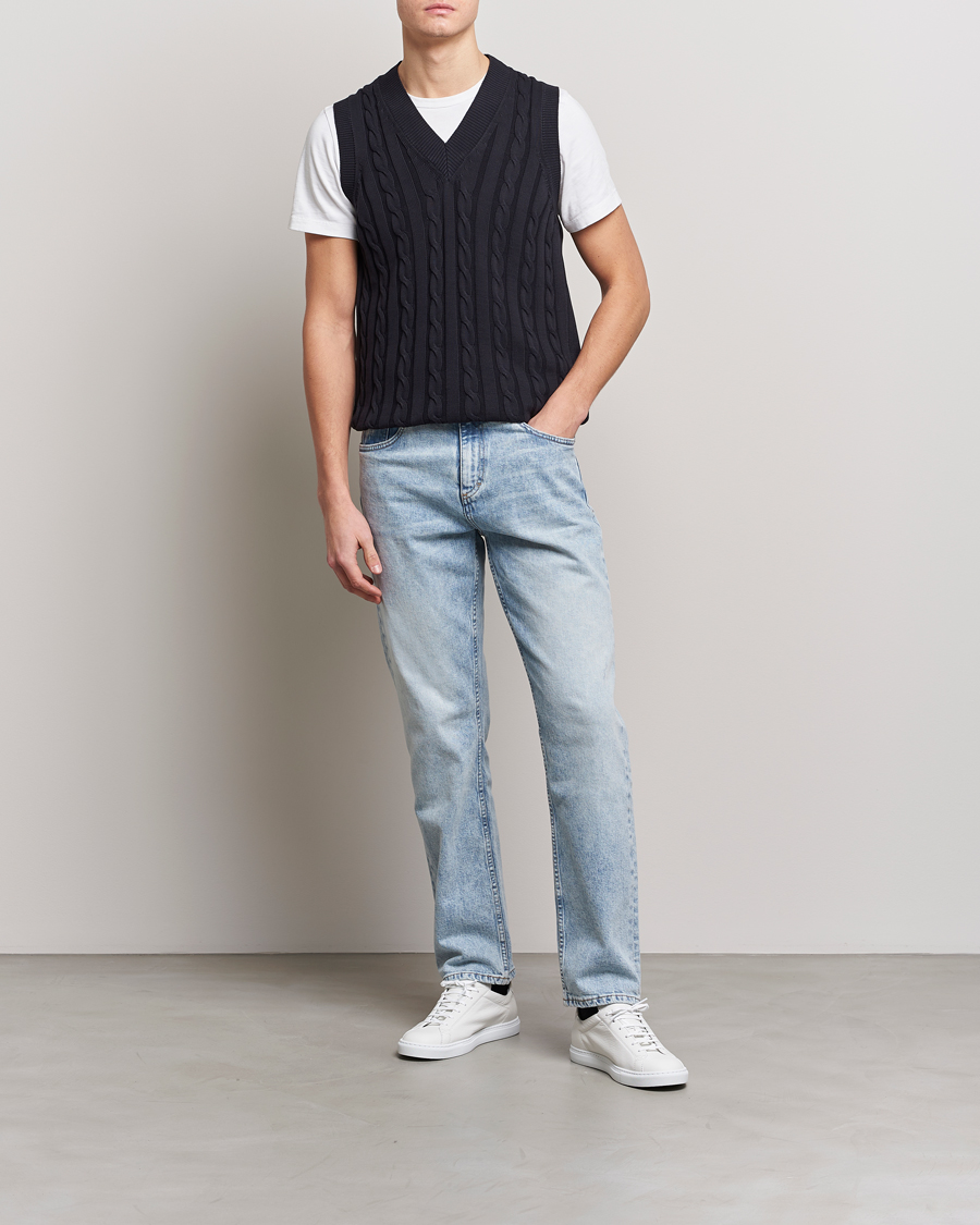 Herre | Trøjer | Oscar Jacobson | Lucas Cable Knitted Vest Navy
