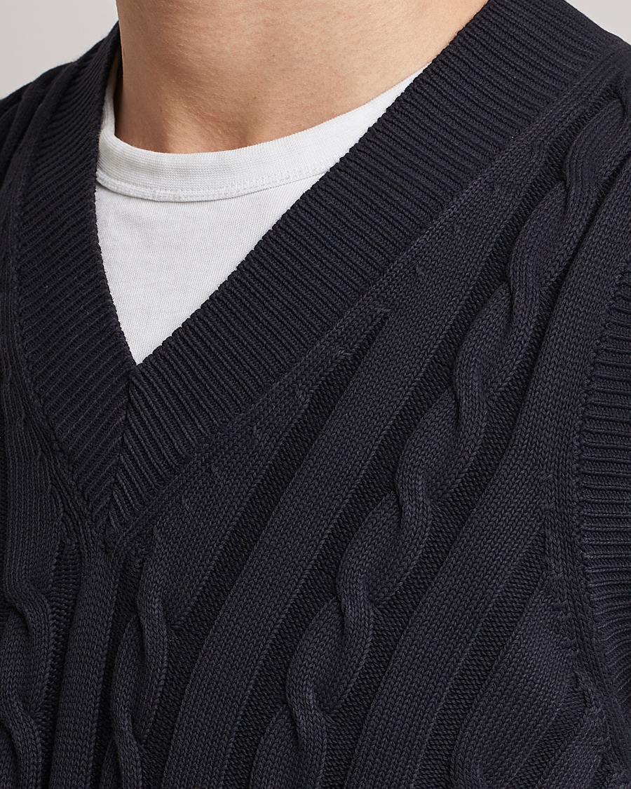Herre | Trøjer | Oscar Jacobson | Lucas Cable Knitted Vest Navy