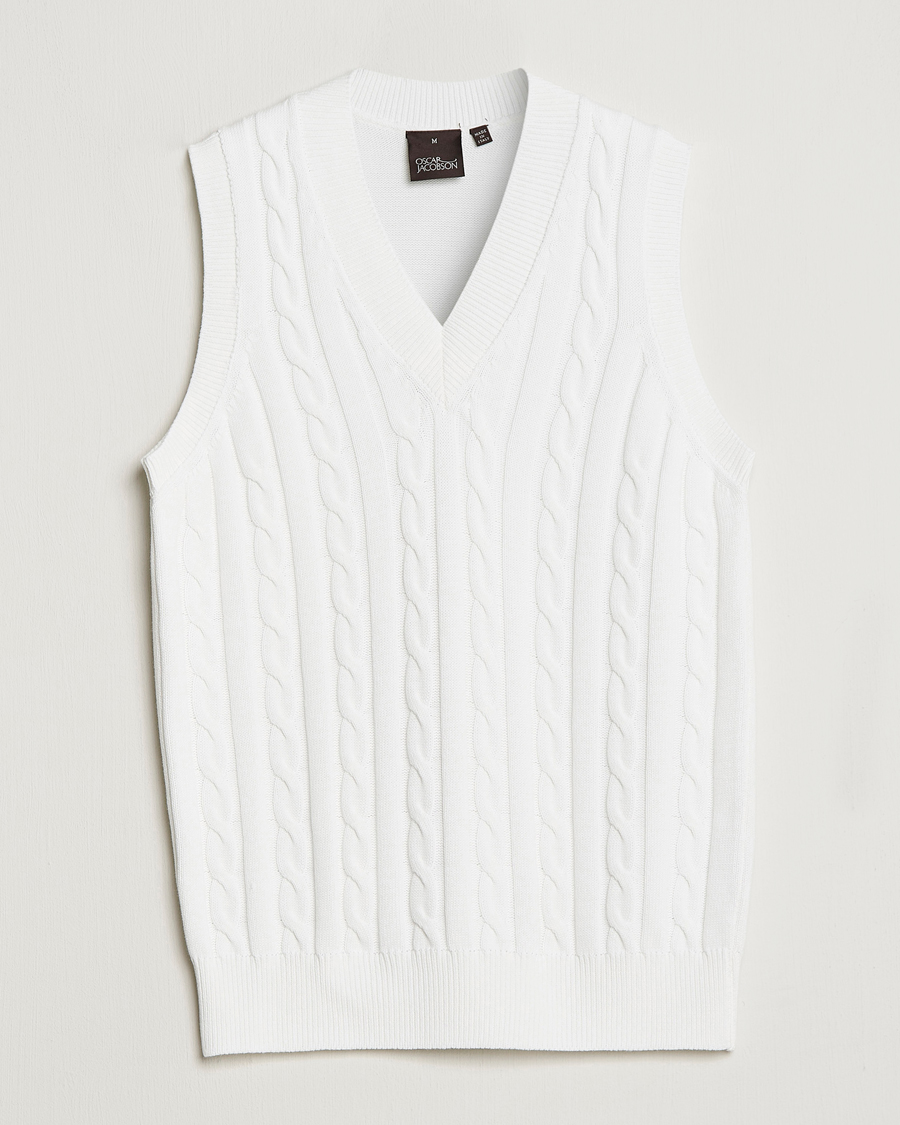 Herre | Trøjer | Oscar Jacobson | Lucas Cable Knitted Vest White