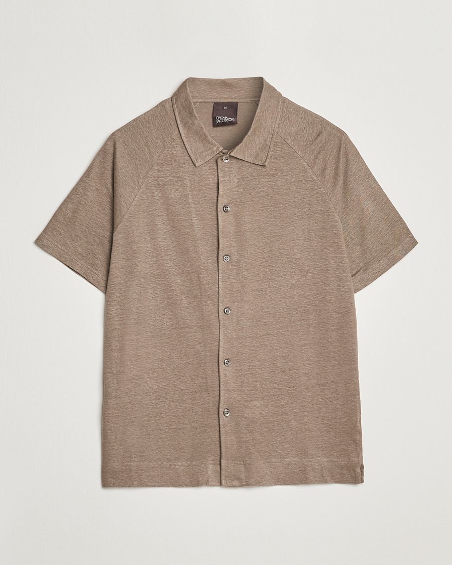 Herre | Skjorter | Oscar Jacobson | Albin Short Sleeve Linen Polo Taupe