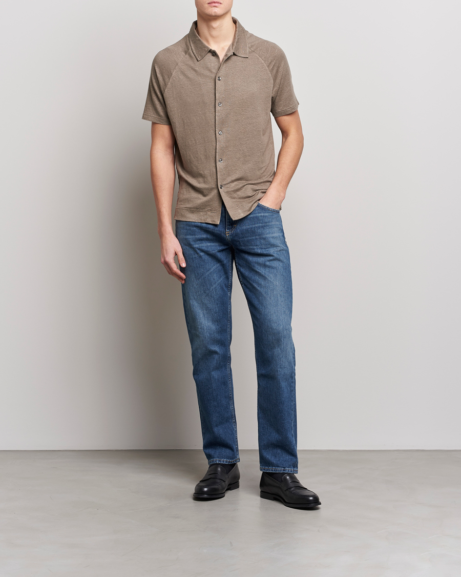 Herre | Skjorter | Oscar Jacobson | Albin Short Sleeve Linen Polo Taupe