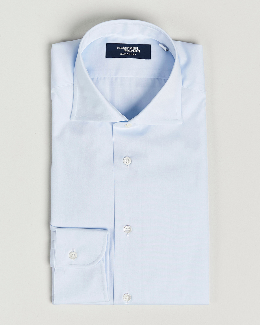 Herre | Skjorter | Kamakura Shirts | Slim Fit Broadcloth Shirt Light Blue