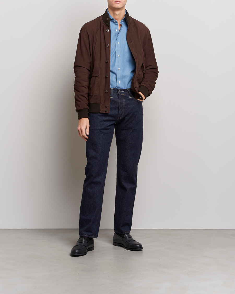 Herre | Skjorter | Kamakura Shirts | Slim Fit Denim Shirt Light Indigo