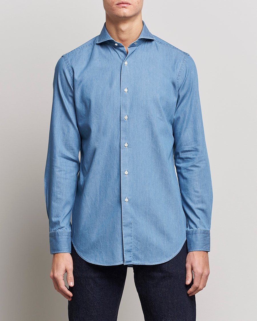 Herre | Kamakura Shirts | Kamakura Shirts | Slim Fit Denim Shirt Light Indigo