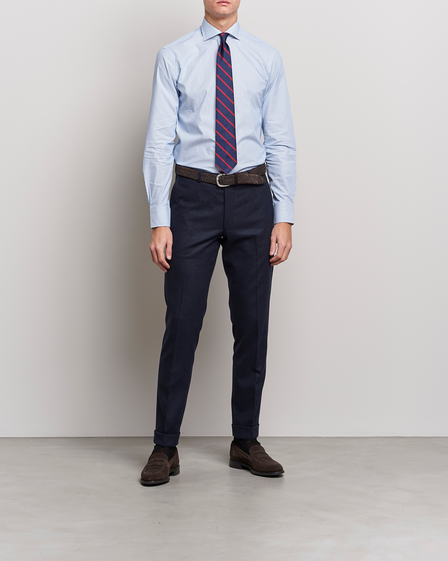 Herre | Businesskjorter | Kamakura Shirts | Slim Fit Striped Broadcloth Shirt Light Blue
