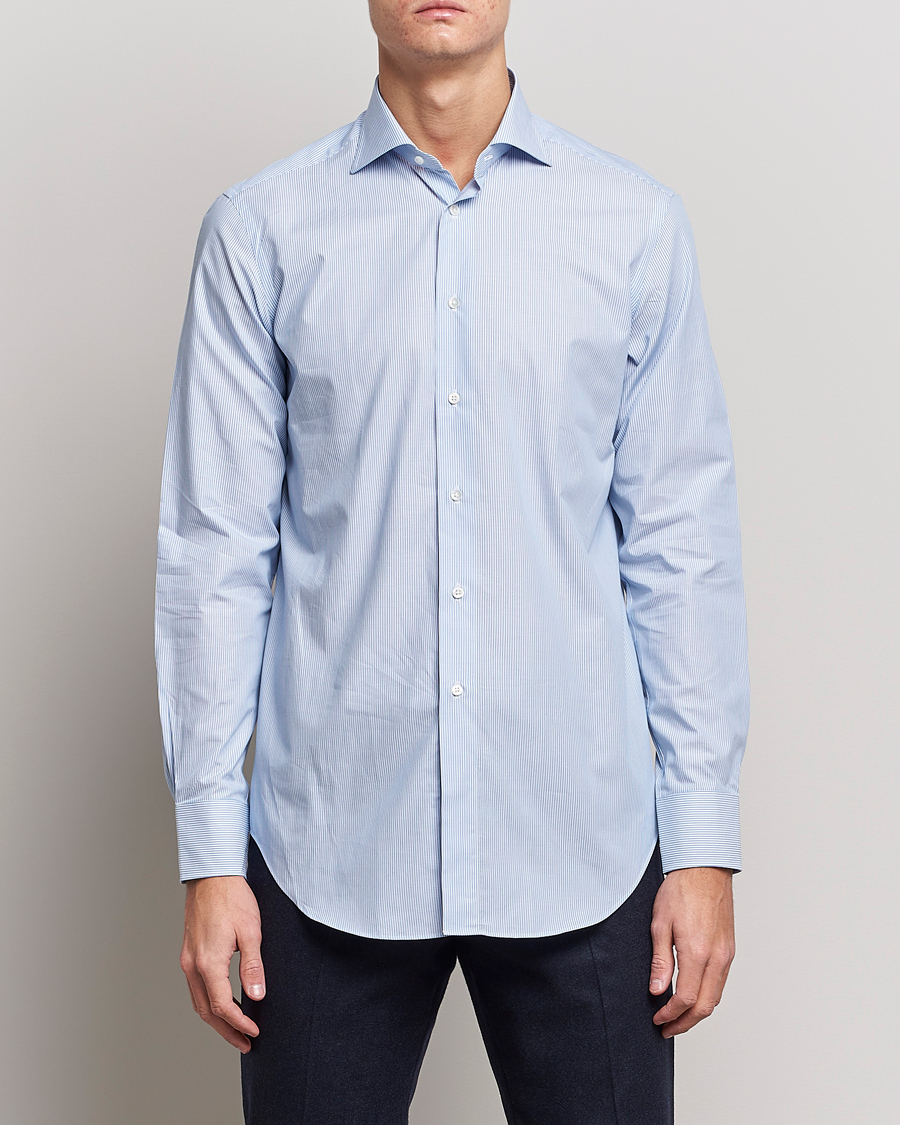 Herre | Businessskjorter | Kamakura Shirts | Slim Fit Striped Broadcloth Shirt Light Blue