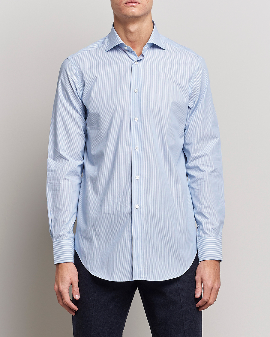 Herre | Businesskjorter | Kamakura Shirts | Slim Fit Striped Broadcloth Shirt Light Blue