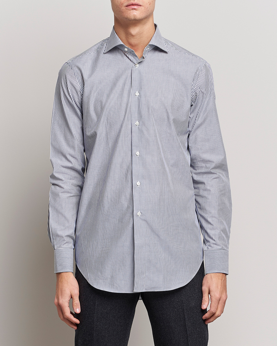 Herre | Businesskjorter | Kamakura Shirts | Slim Fit Striped Broadcloth Shirt Navy