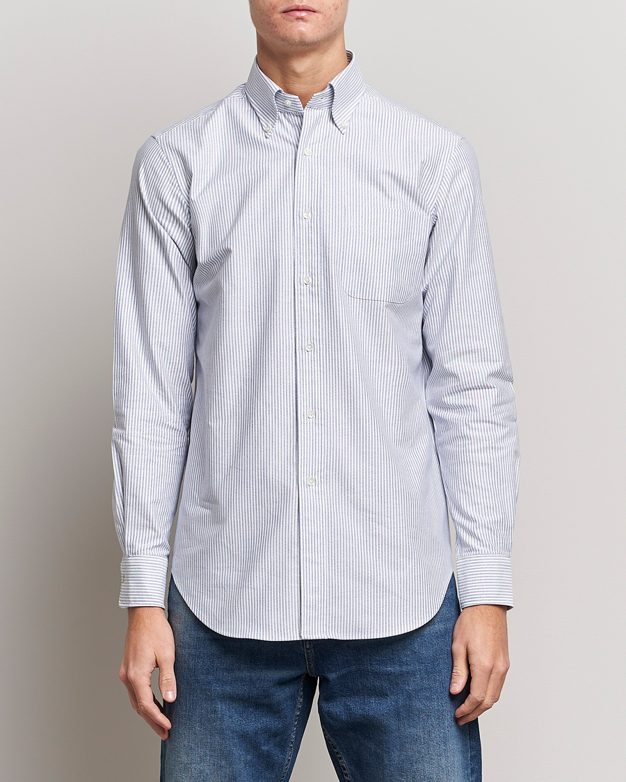 Herre |  | Kamakura Shirts | Slim Fit Striped Oxford BD Shirt Light Blue