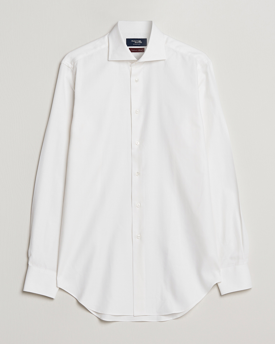 Herre | Skjorter | Kamakura Shirts | Slim Fit Cashmere Blend Shirt White