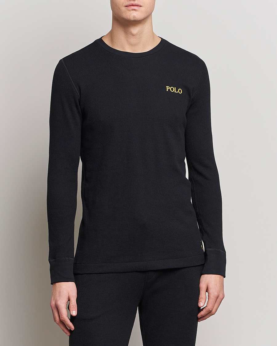 Herre | T-Shirts | Polo Ralph Lauren | Waffle Long Sleeve Crew Neck Black