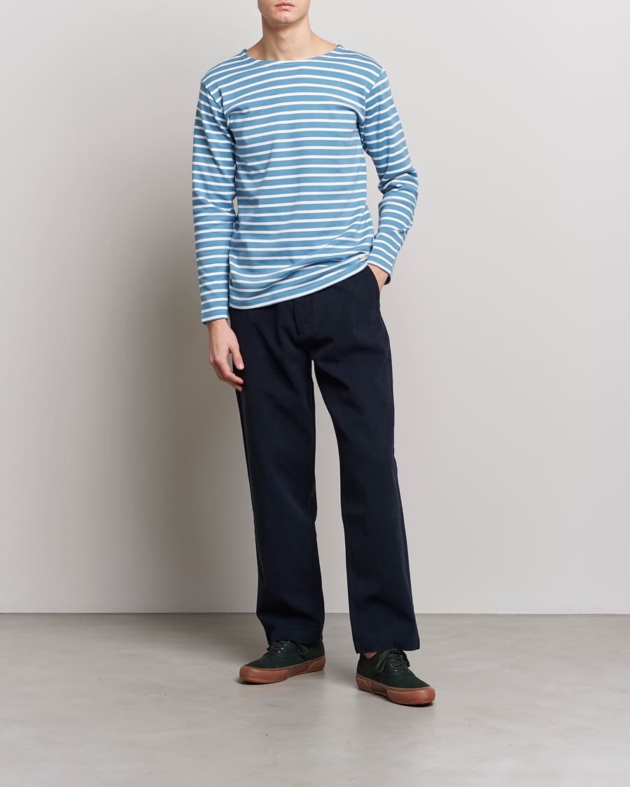 Herre | T-Shirts | Armor-lux | Houat Héritage Stripe Longsleeve T-shirt Blue/Blanc