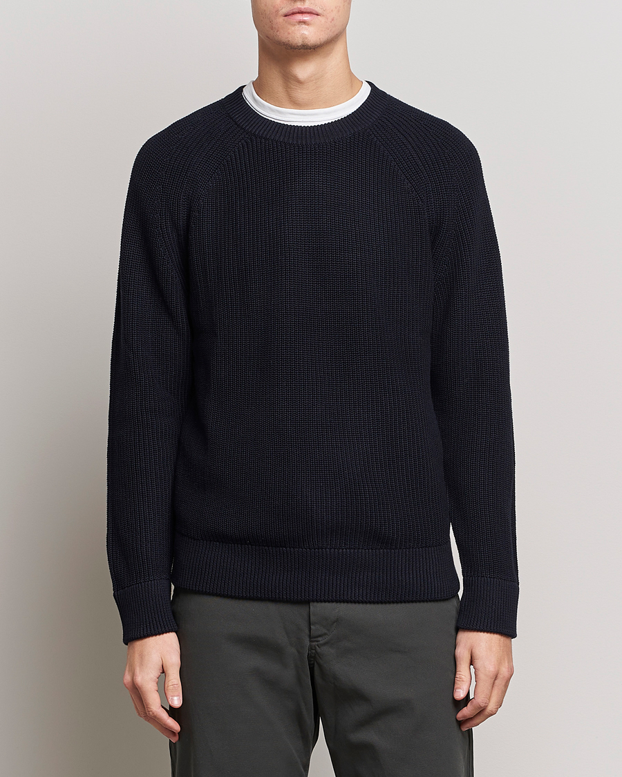 Herre | Strikkede trøjer | NN07 | Jacobo Cotton Knitted Sweater Navy Blue