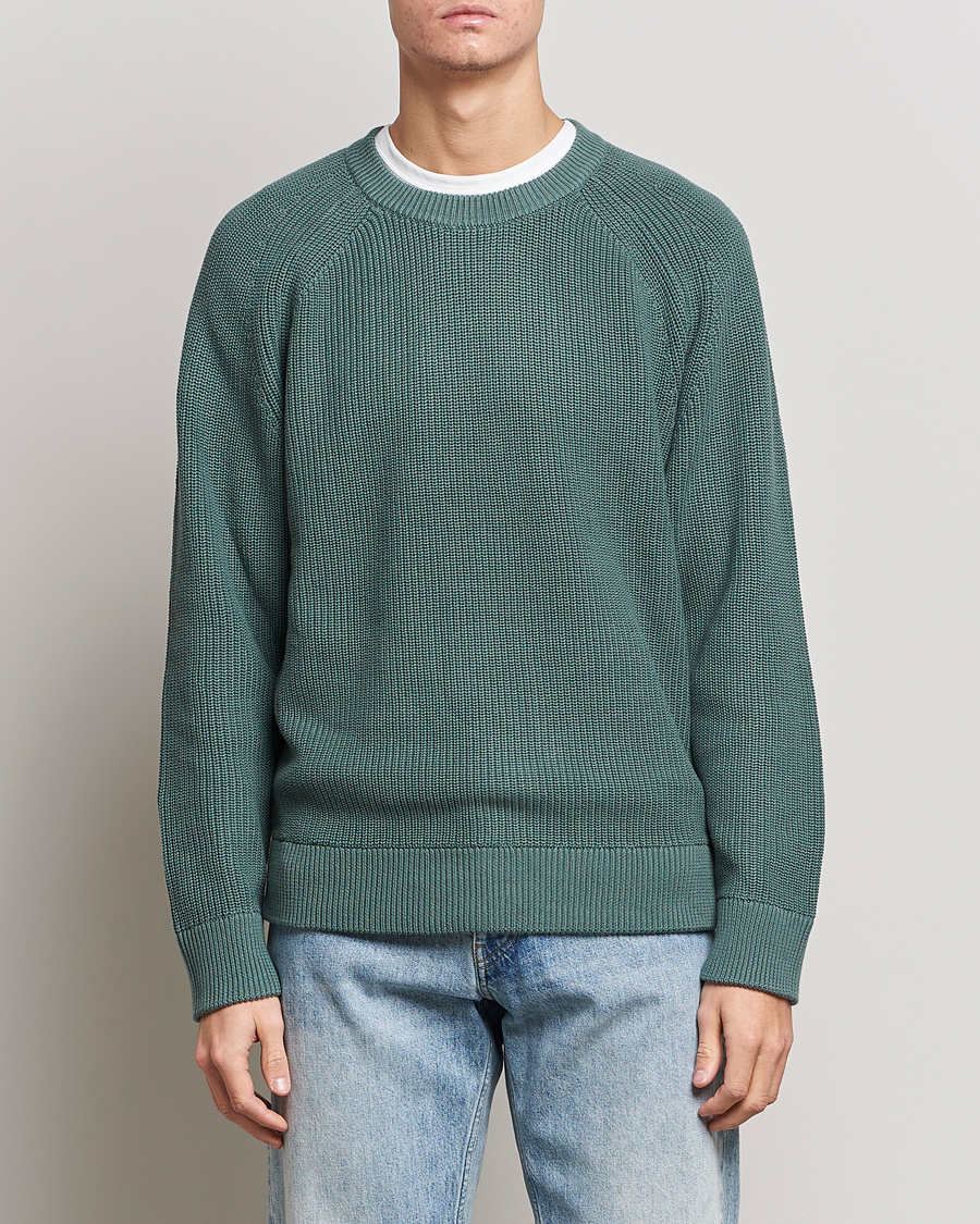 Herre | Strikkede trøjer | NN07 | Jacobo Cotton Knitted Sweater Forest Mint